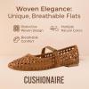 imageCUSHIONAIRE Weston Womens Hand Woven Dressy Ballet Flats  Faux Leather Mary Jane with Adjustable Strap ampamp Memory FoamCognac Woven