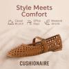 imageCUSHIONAIRE Weston Womens Hand Woven Dressy Ballet Flats  Faux Leather Mary Jane with Adjustable Strap ampamp Memory FoamCognac Woven