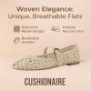 imageCUSHIONAIRE Weston Womens Hand Woven Dressy Ballet Flats  Faux Leather Mary Jane with Adjustable Strap ampamp Memory FoamWheat Woven