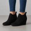 imageDunes Womens Zoey Wedge Bootie Soft Vegan Suede Easy SlipOn Design Memory Foam Wide Widths AvailableBlack