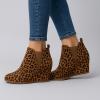imageDunes Womens Zoey Wedge Bootie Soft Vegan Suede Easy SlipOn Design Memory Foam Wide Widths AvailableLeopard