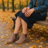 imageDunes Womens Zoey Wedge Bootie Soft Vegan Suede Easy SlipOn Design Memory Foam Wide Widths AvailableTaupe
