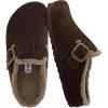 imageCUSHIONAIRE Haven Genuine Leather Clogs for Women  Faux Fur Lined SlipOn Womens Shoes with Cork Footbed and Adjustable BuckleBrown