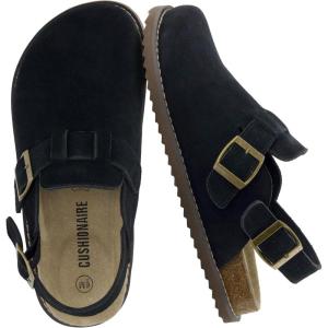 imageCUSHIONAIRE Brooklyn Suede Womens Slides Comfortable Clog Mules with Adjustable Buckles  Summer Shoes for WomenBlack