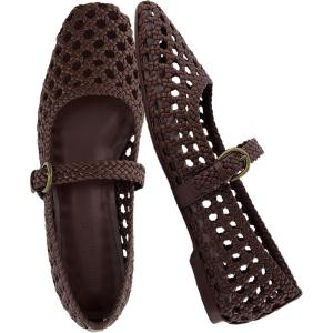 imageCUSHIONAIRE Weston Womens Hand Woven Dressy Ballet Flats  Faux Leather Mary Jane with Adjustable Strap ampamp Memory FoamBrown Woven