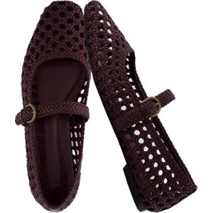 imageCUSHIONAIRE Weston Womens Hand Woven Dressy Ballet Flats  Faux Leather Mary Jane with Adjustable Strap ampamp Memory FoamBurgundy