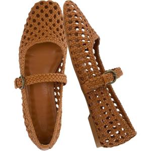 imageCUSHIONAIRE Weston Womens Hand Woven Dressy Ballet Flats  Faux Leather Mary Jane with Adjustable Strap ampamp Memory FoamCognac Woven
