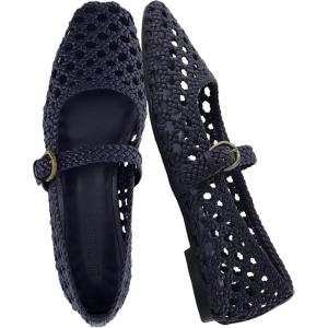 imageCUSHIONAIRE Weston Womens Hand Woven Dressy Ballet Flats  Faux Leather Mary Jane with Adjustable Strap ampamp Memory FoamNavy Woven