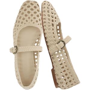 imageCUSHIONAIRE Weston Womens Hand Woven Dressy Ballet Flats  Faux Leather Mary Jane with Adjustable Strap ampamp Memory FoamWheat Woven