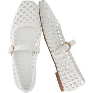 imageCUSHIONAIRE Weston Womens Hand Woven Dressy Ballet Flats  Faux Leather Mary Jane with Adjustable Strap ampamp Memory FoamWhite
