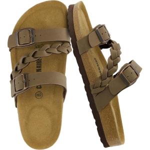 imageCUSHIONAIRE Womens Lizzy Cork Footbed Sandal  Comfortable Adjustable Straps Arch Support Wide Widths Available Boho Chic Summer SlidesBrown