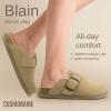 imageCUSHIONAIRE Womens Blain Genuine Suede SlipOn Clogs with  Memory Foam ampamp Chic Buckle Mule  Comfortable NonSlip Wide Widths AvailableBiscuit Suede