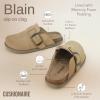 imageCUSHIONAIRE Womens Blain Genuine Suede SlipOn Clogs with  Memory Foam ampamp Chic Buckle Mule  Comfortable NonSlip Wide Widths AvailableBiscuit Suede