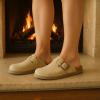 imageCUSHIONAIRE Womens Blain Genuine Suede SlipOn Clogs with  Memory Foam ampamp Chic Buckle Mule  Comfortable NonSlip Wide Widths AvailableBiscuit Suede