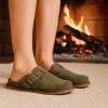 imageCUSHIONAIRE Womens Blain Genuine Suede SlipOn Clogs with  Memory Foam ampamp Chic Buckle Mule  Comfortable NonSlip Wide Widths AvailableBiscuit Suede