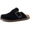 imageCUSHIONAIRE Womens Blain Genuine Suede SlipOn Clogs with  Memory Foam ampamp Chic Buckle Mule  Comfortable NonSlip Wide Widths AvailableBlack Suede