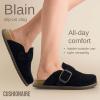 imageCUSHIONAIRE Womens Blain Genuine Suede SlipOn Clogs with  Memory Foam ampamp Chic Buckle Mule  Comfortable NonSlip Wide Widths AvailableBlack Suede