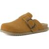 imageCUSHIONAIRE Womens Blain Genuine Suede SlipOn Clogs with  Memory Foam ampamp Chic Buckle Mule  Comfortable NonSlip Wide Widths AvailableChestnut Suede