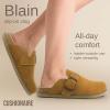 imageCUSHIONAIRE Womens Blain Genuine Suede SlipOn Clogs with  Memory Foam ampamp Chic Buckle Mule  Comfortable NonSlip Wide Widths AvailableChestnut Suede