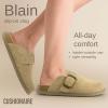 imageCUSHIONAIRE Womens Blain Genuine Suede SlipOn Clogs with  Memory Foam ampamp Chic Buckle Mule  Comfortable NonSlip Wide Widths AvailableKhaki Suede