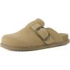 imageCUSHIONAIRE Womens Blain Genuine Suede SlipOn Clogs with  Memory Foam ampamp Chic Buckle Mule  Comfortable NonSlip Wide Widths AvailableKhaki Suede