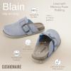 imageCUSHIONAIRE Womens Blain Genuine Suede SlipOn Clogs with  Memory Foam ampamp Chic Buckle Mule  Comfortable NonSlip Wide Widths AvailableLight Blue