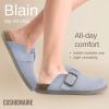 imageCUSHIONAIRE Womens Blain Genuine Suede SlipOn Clogs with  Memory Foam ampamp Chic Buckle Mule  Comfortable NonSlip Wide Widths AvailableLight Blue