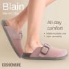 imageCUSHIONAIRE Womens Blain Genuine Suede SlipOn Clogs with  Memory Foam ampamp Chic Buckle Mule  Comfortable NonSlip Wide Widths AvailableLight Pink
