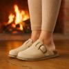 imageCUSHIONAIRE Womens Blain Genuine Suede SlipOn Clogs with  Memory Foam ampamp Chic Buckle Mule  Comfortable NonSlip Wide Widths AvailablePutty