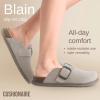 imageCUSHIONAIRE Womens Blain Genuine Suede SlipOn Clogs with  Memory Foam ampamp Chic Buckle Mule  Comfortable NonSlip Wide Widths AvailablePutty