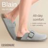 imageCUSHIONAIRE Womens Blain Genuine Suede SlipOn Clogs with  Memory Foam ampamp Chic Buckle Mule  Comfortable NonSlip Wide Widths AvailableSage