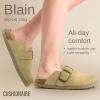 imageCUSHIONAIRE Womens Blain Genuine Suede SlipOn Clogs with  Memory Foam ampamp Chic Buckle Mule  Comfortable NonSlip Wide Widths AvailableSand Suede