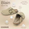 imageCUSHIONAIRE Womens Blain Genuine Suede SlipOn Clogs with  Memory Foam ampamp Chic Buckle Mule  Comfortable NonSlip Wide Widths AvailableSand Suede