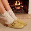 imageCUSHIONAIRE Womens Blain Genuine Suede SlipOn Clogs with  Memory Foam ampamp Chic Buckle Mule  Comfortable NonSlip Wide Widths AvailableSand Suede