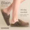 imageCUSHIONAIRE Womens Blain Genuine Suede SlipOn Clogs with  Memory Foam ampamp Chic Buckle Mule  Comfortable NonSlip Wide Widths AvailableTaupe Suede