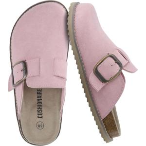 imageCUSHIONAIRE Womens Blain Genuine Suede SlipOn Clogs with  Memory Foam ampamp Chic Buckle Mule  Comfortable NonSlip Wide Widths AvailableLight Pink