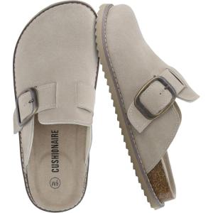imageCUSHIONAIRE Womens Blain Genuine Suede SlipOn Clogs with  Memory Foam ampamp Chic Buckle Mule  Comfortable NonSlip Wide Widths AvailablePutty