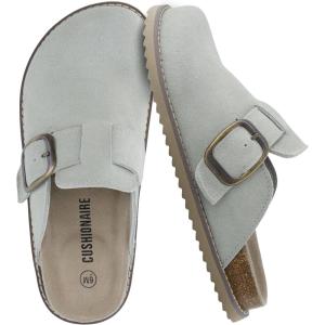 imageCUSHIONAIRE Womens Blain Genuine Suede SlipOn Clogs with  Memory Foam ampamp Chic Buckle Mule  Comfortable NonSlip Wide Widths AvailableSage