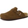 imageCUSHIONAIRE Hana  Genuine Leather Suede Classic Clog Womens Shoes  Slip On Mule Comfortable Shoes for WomenBrown