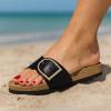 imageCUSHIONAIRE Leeds Sandals for Women Slip On Big Buckle Slide Womens Sandals with Memory Foam Footbed Comfortable Summer FootwearBlack