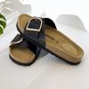 imageCUSHIONAIRE Leeds Sandals for Women Slip On Big Buckle Slide Womens Sandals with Memory Foam Footbed Comfortable Summer FootwearBlack