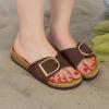 imageCUSHIONAIRE Leeds Sandals for Women Slip On Big Buckle Slide Womens Sandals with Memory Foam Footbed Comfortable Summer FootwearBrown