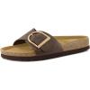 imageCUSHIONAIRE Leeds Sandals for Women Slip On Big Buckle Slide Womens Sandals with Memory Foam Footbed Comfortable Summer FootwearBrown