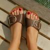 imageCUSHIONAIRE Leeds Sandals for Women Slip On Big Buckle Slide Womens Sandals with Memory Foam Footbed Comfortable Summer FootwearBrown