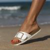 imageCUSHIONAIRE Leeds Sandals for Women Slip On Big Buckle Slide Womens Sandals with Memory Foam Footbed Comfortable Summer FootwearWhite