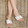 imageCUSHIONAIRE Leeds Sandals for Women Slip On Big Buckle Slide Womens Sandals with Memory Foam Footbed Comfortable Summer FootwearWhite