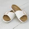 imageCUSHIONAIRE Leeds Sandals for Women Slip On Big Buckle Slide Womens Sandals with Memory Foam Footbed Comfortable Summer FootwearWhite