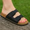 imageCUSHIONAIRE Plano SlipOn Sandals for Women with Arch Support Adjustable Buckle Straps and Stitched Outsole  Casual Flat Summer Womens SandalsBlack Nappa