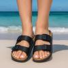 imageCUSHIONAIRE Plano SlipOn Sandals for Women with Arch Support Adjustable Buckle Straps and Stitched Outsole  Casual Flat Summer Womens SandalsBlack Nappa