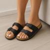 imageCUSHIONAIRE Plano SlipOn Sandals for Women with Arch Support Adjustable Buckle Straps and Stitched Outsole  Casual Flat Summer Womens SandalsBlack Nappa